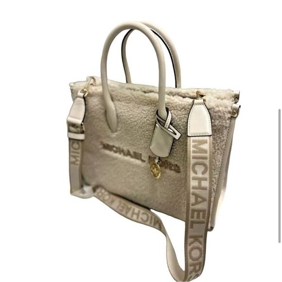 Michael Kors Mirella Shearling Medium East West Crossbody Tote Bag-Natural Multi - Picture 2 of 8